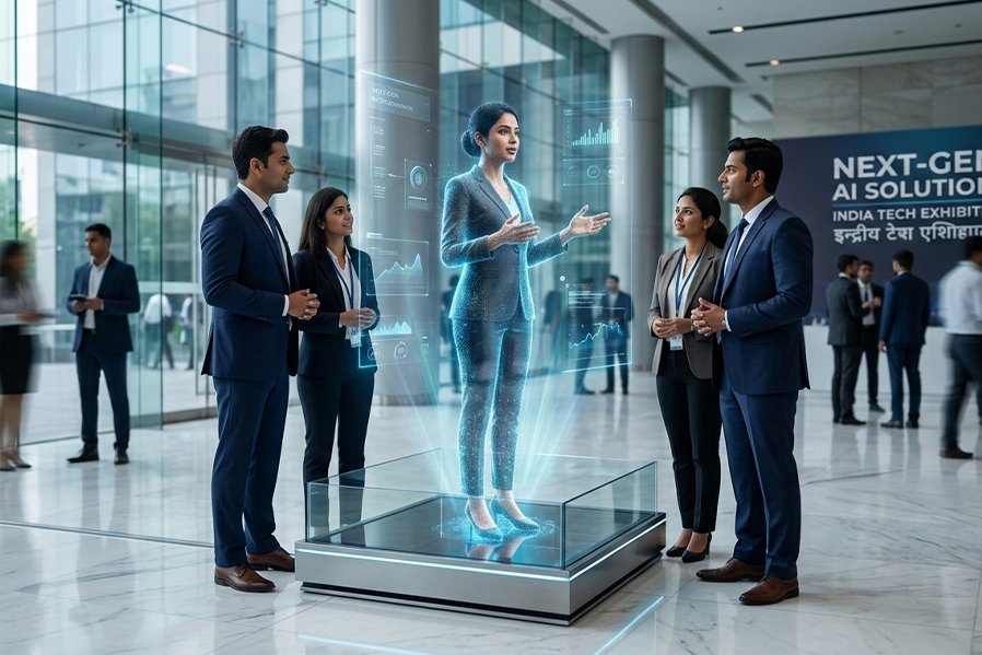 3D hologram advertising display with realistic floating visuals